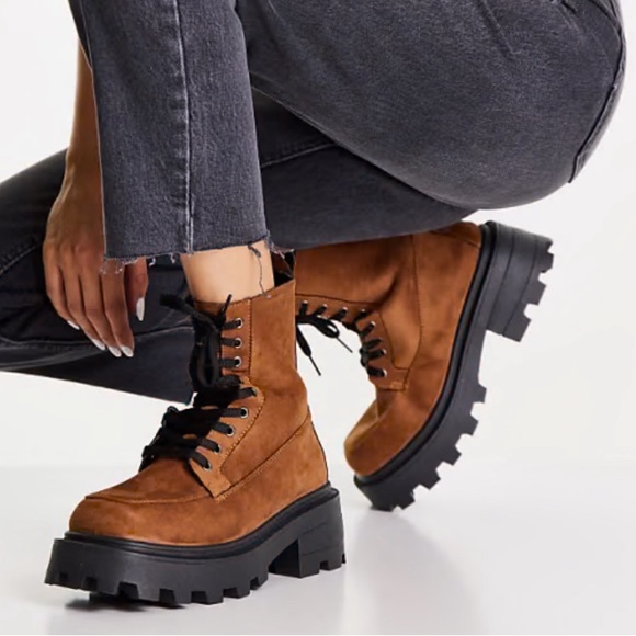 🍁TOPSHOP ‘Kayla’ size 9 1/2 —Chunky Russet Brown Suede Boots. FANTASTIC BOOTS ! - Picture 10 of 17